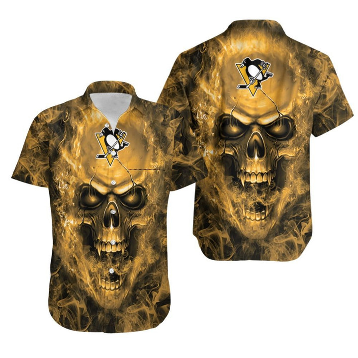 Pittsburgh Penguins NHL fan skull Hawaiian Shirt