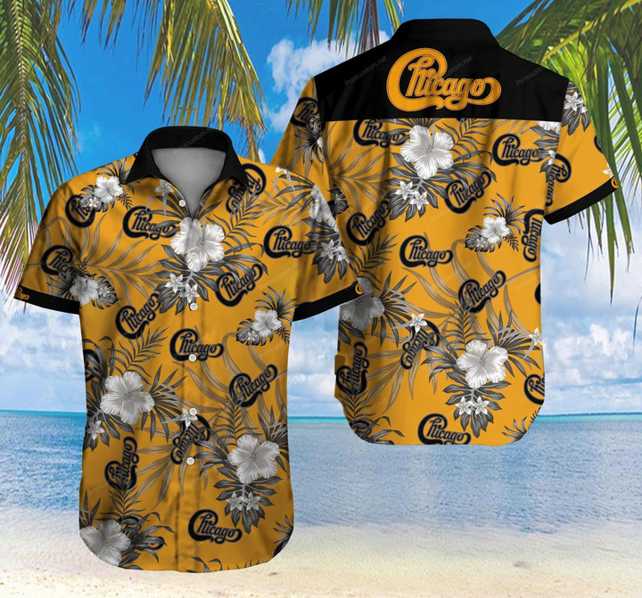Tlmus-chicago Hawaii Shirt Summer Button Up Shirt For Men Beach Wear Short Sleeve Hawaii Shirt
