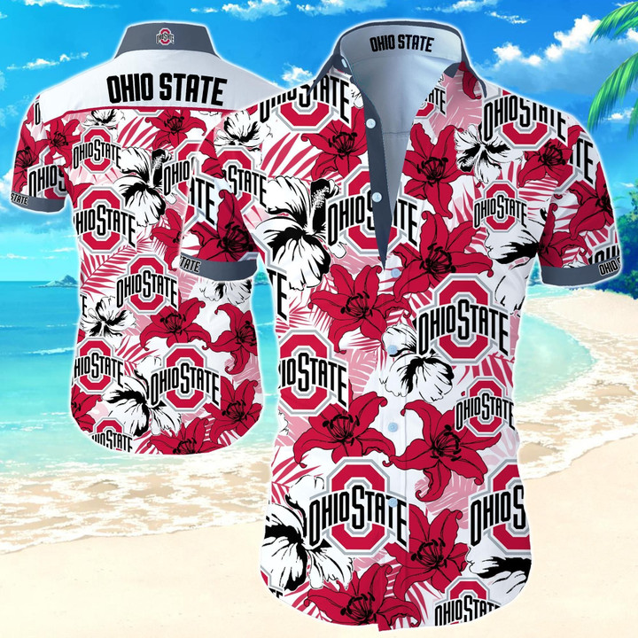 Ohio State Buckeyes Hawaiian Shirt Summer Button Up Shirt For Men Beach Wear Short Sleeve Hawaii Shirt