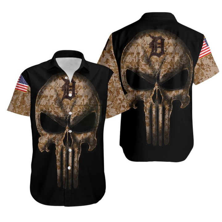 Camouflage Skull Detroit Tigers American Flag Hawaiian Shirt