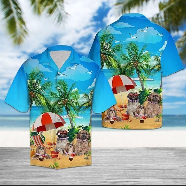 Beach hawaii lhasa apso Hawaiian Shirt White Men Women Beach Wear Short Sleeve Hawaii Shirt