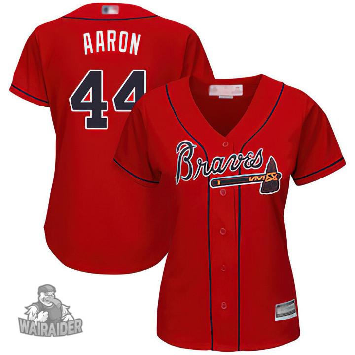 Braves #44 Hank Aaron Red Alternate Women's Stitched Baseball Jersey