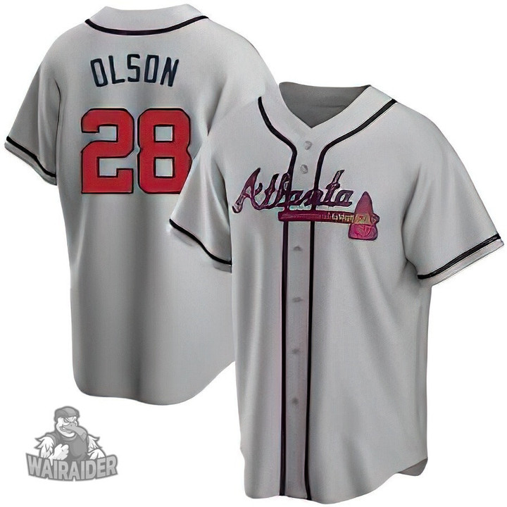 Men's Atlanta Braves #28 Matt Olson Gray Baseball Jersey