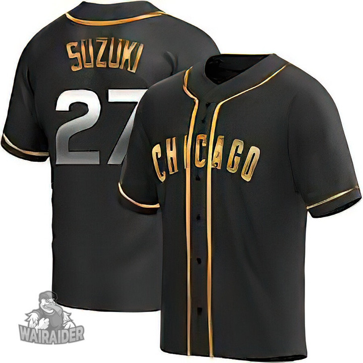 Men's Chicago Cubs #27 Seiya Suzuki Black Gold Edition Baseball Jersey