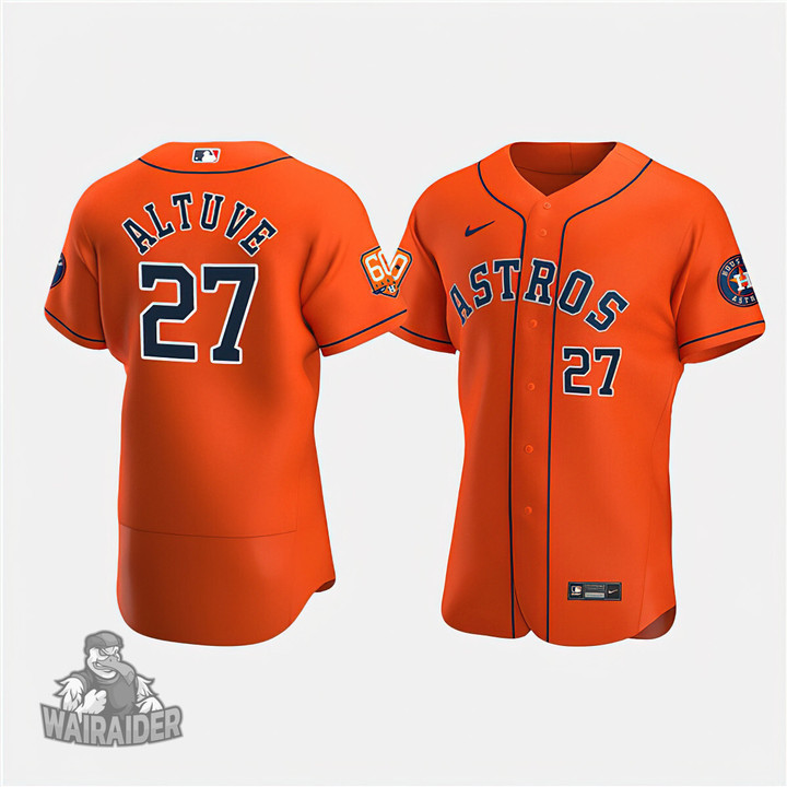 Men's Houston Astros #27 Jose Altuve Orange 60th Anniversary Stitched Baseball Jersey