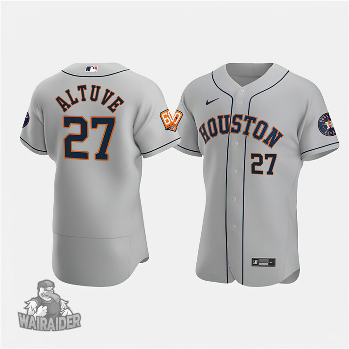 Men's Houston Astros #27 Jose Altuve Gray 60th Anniversary Stitched Baseball Jersey