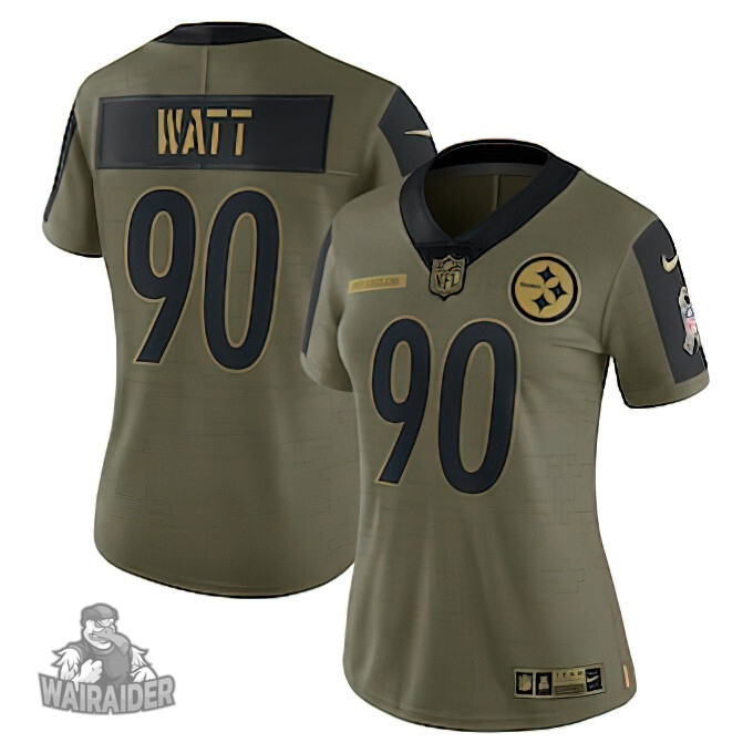 Women's Pittsburgh Steelers #90 T.J. Watt Olive 2021 Salute To Service Limited Player Jersey
