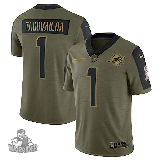 Men's Miami Dolphins #1 Tua Tagovailoa Olive 2021 Salute To Service Limited Player Jersey