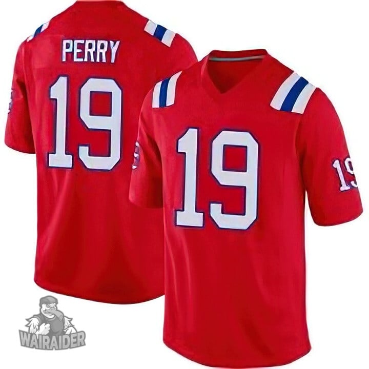 Men's Malcolm Perry Red New England Patriots Game Player Jersey
