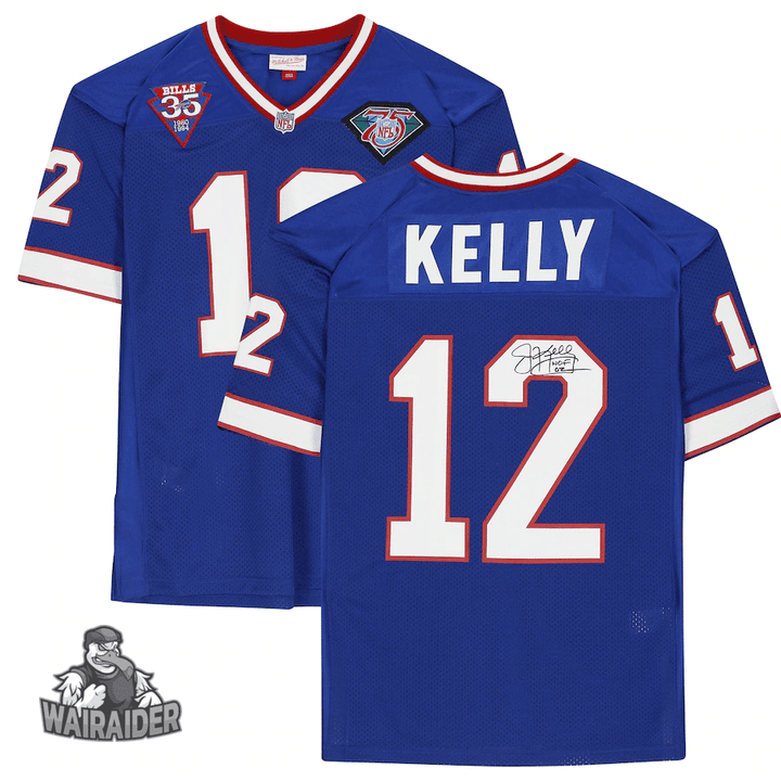 Jim Kelly Buffalo Bills Autographed Mitchell & Ness Royal Throwback Jersey with "HOF 02" Inscription