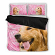 Valentine&#039;S Day Special Golden Retriever On Pink Print Bedding Set , Comforter Set