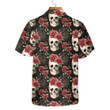 Skull Rose Vintage Hawaiian Shirt, Red Roses Gothic Skull Shirt