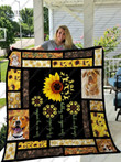 You Are My Sunshine Sunflower And Dog 3D Quilt Blanket Size Single, Twin, Full, Queen, King, Super King  