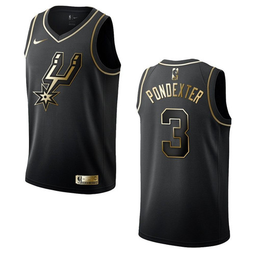 Men's San Antonio Spurs #3 Quincy Pondexter Golden Edition Jersey - Black , Basketball Jersey