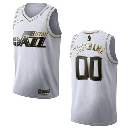 Men's Utah Jazz #00 Custom Golden Edition Jersey - White , Basketball Jersey
