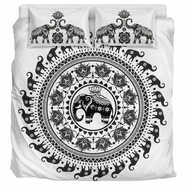 Elephant Mandala White Bedding Set , Comforter Set