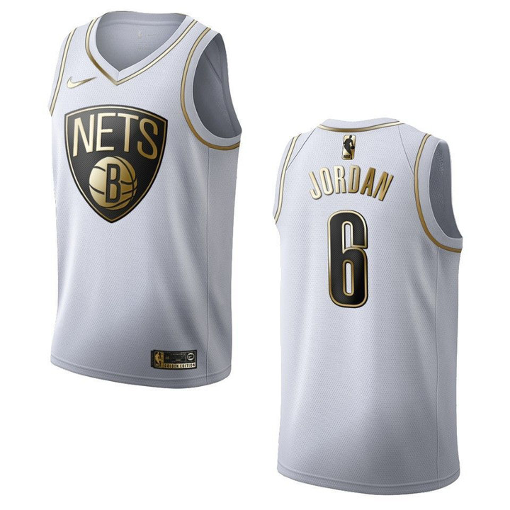 Men's Brooklyn Nets #6 DeAndre Jordan Golden Edition Jersey - White , Basketball Jersey