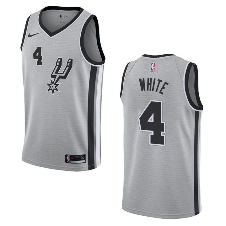 Men's San Antonio Spurs #4 Derrick White Statement Swingman Jersey - Silver , Basketball Jersey