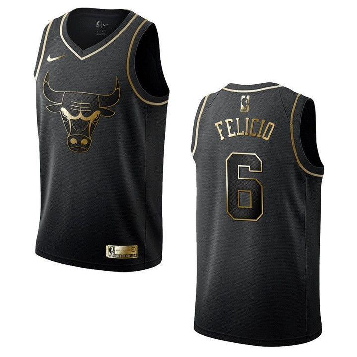 Men's Chicago Bulls #6 Cristiano Felicio Golden Edition Jersey - Black , Basketball Jersey