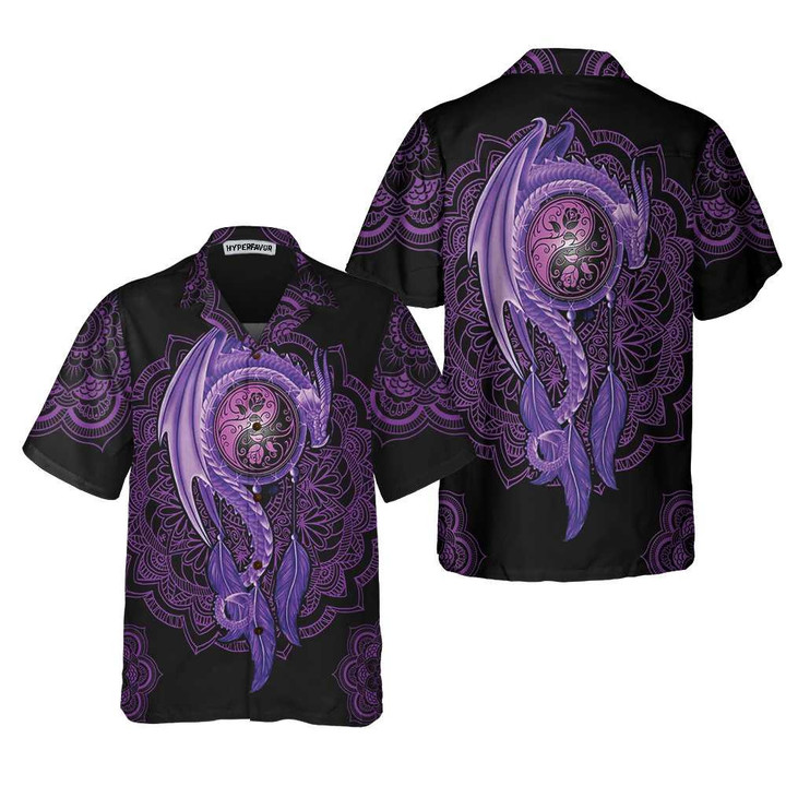 Neon Purple Dragon Mandala Dragon Hawaiian Shirt, Purple Dragon Shirt For Men And Women