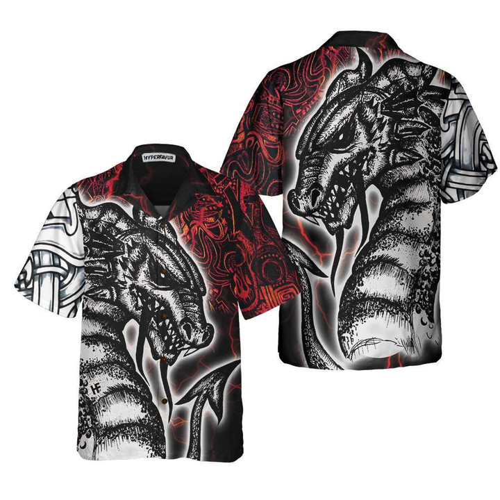 Red Tattoo Dragon Hawaiian Shirt, Red Light Chinese Dragon Shirt