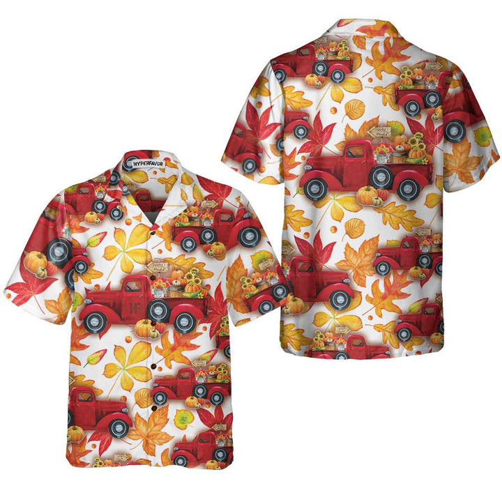 Thanksgiving Fall Leaves And Pumpkin Truck Hawaiian Shirt, Best Gift For Thanksgiving Day