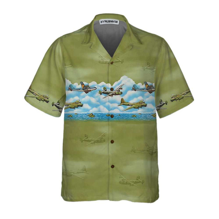 Vintage Aircraft Camo Pattern Hawaiian Shirt, Military Aircraft Aviation Shirt For Men