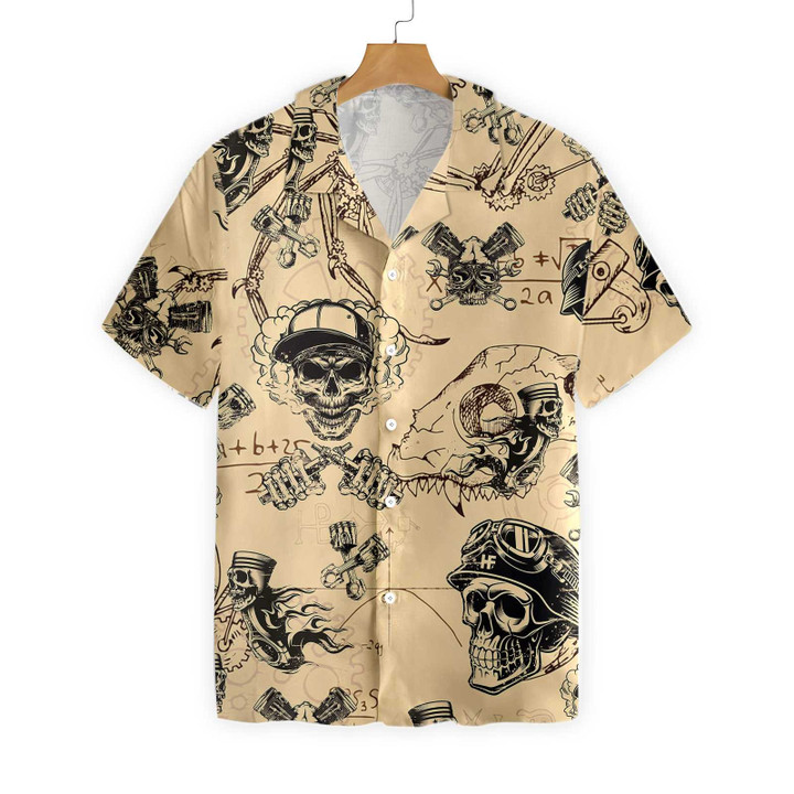 Skull On Retro Mechanism Background Hawaiian Shirt