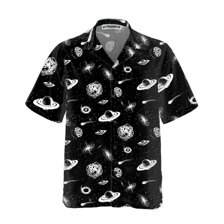 Universe Seamless Pattern Hawaiian Shirt, Space Themed Shirt, Planet Button Up Shirt For Adults