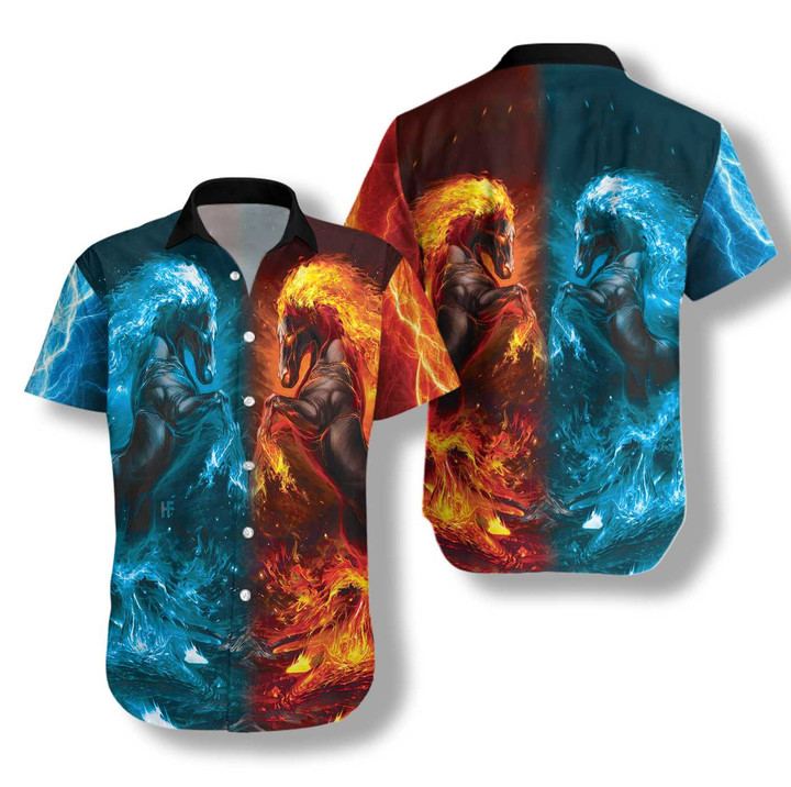 Water And Fire Horse Shirt For Men Hawaiian Shirt