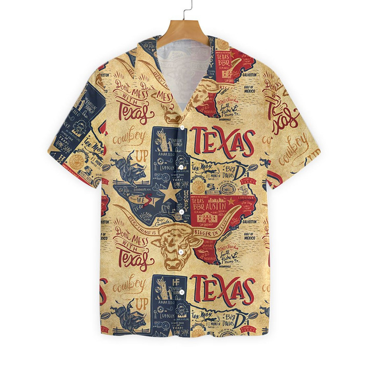 Don't Mess With Texas Longhorns Shirt, Casual Short Sleeve State Of Texas Hawaiian Shirt For Men, Patriotic Texas Gift Ideas