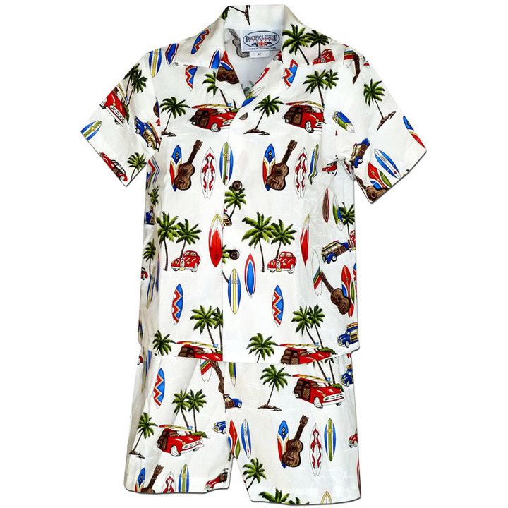 Surfer's Anthem White Boy's Hawaiian Shirt and Shorts