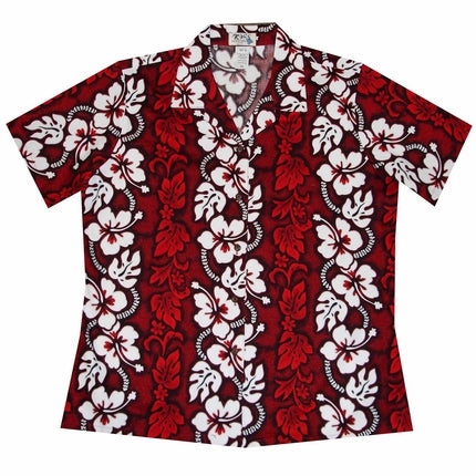White Hibiscus Panel Red Women's Hawaiian Shirt