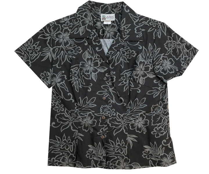 Island Darkness Black Fitted Women's Hawaiian Shirt