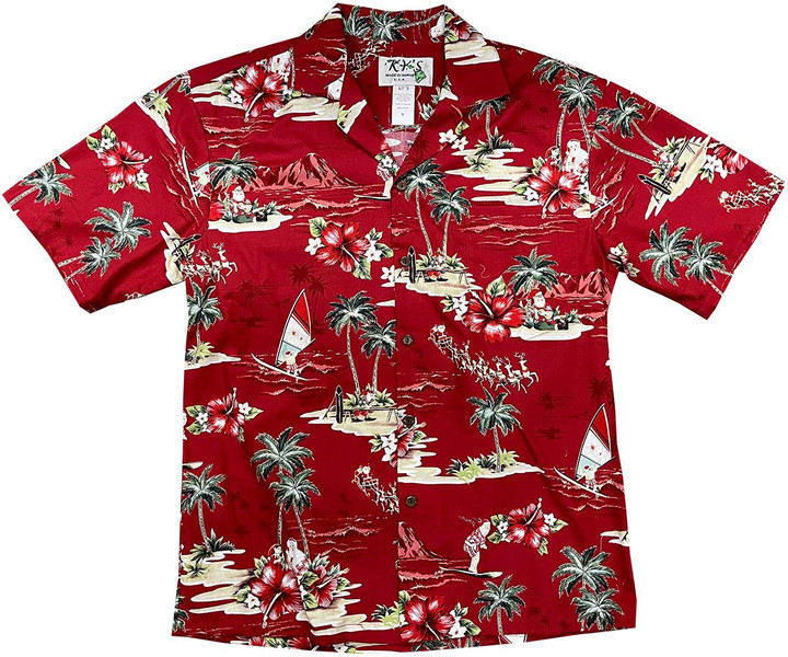 Santa Goes to Hawaii Red Hawaiian Shirt