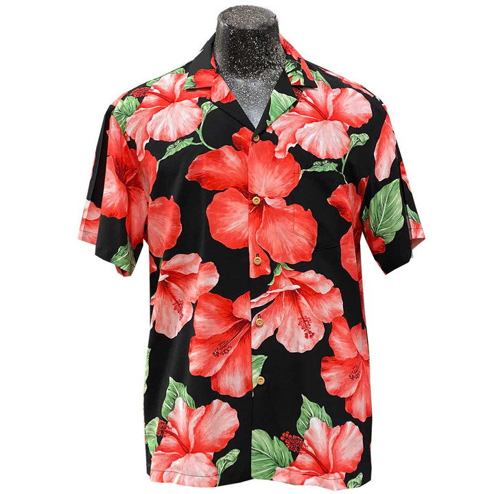 Super Hibiscus Black Hawaiian Shirt