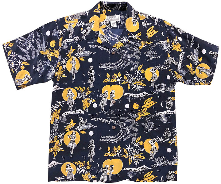 Hula Moon Navy Retro Hawaiian Shirt (Magnum PI)