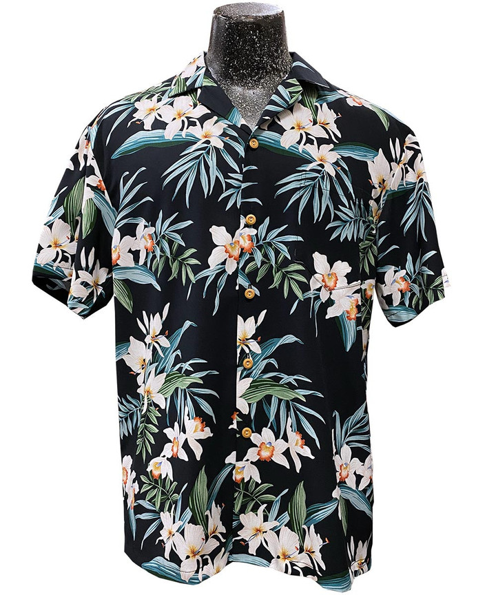 Ginger Orchid Black Hawaiian Shirt