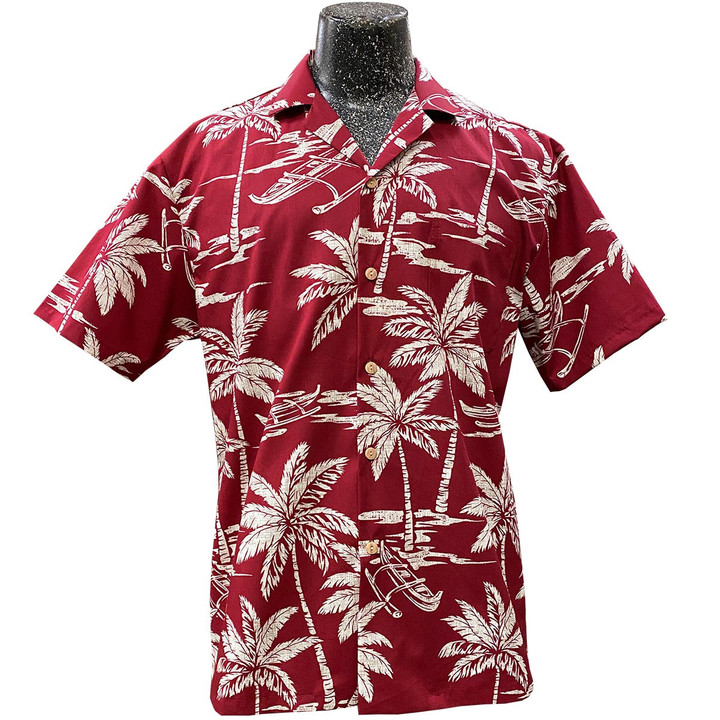 Palm Tree Canoe Red Hawaiian Shirt