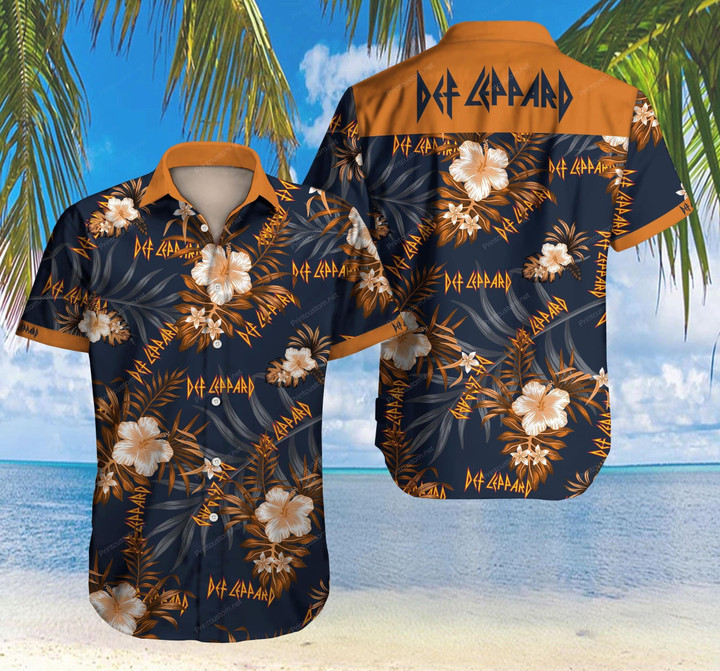 Tlmus-def Leppard Hawaii Shirt Summer Button Up Shirt For Men Beach Wear Short Sleeve Hawaii Shirt