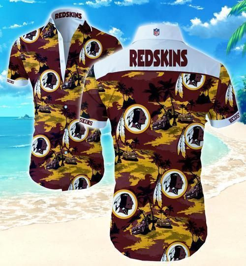 Washington Redskins Coconut Tree Hawaii Fit Body Shirt Summer Button Up Shirt For Men Beach Wear Short Sleeve Hawaii Shirt