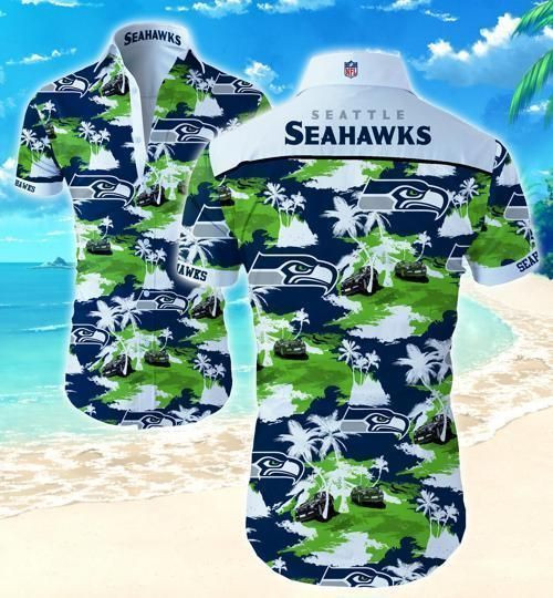Seattle Seahawks Coconut Tree Hawaii Fit Body Shirt Summer Button Up Shirt For Men Beach Wear Short Sleeve Hawaii Shirt
