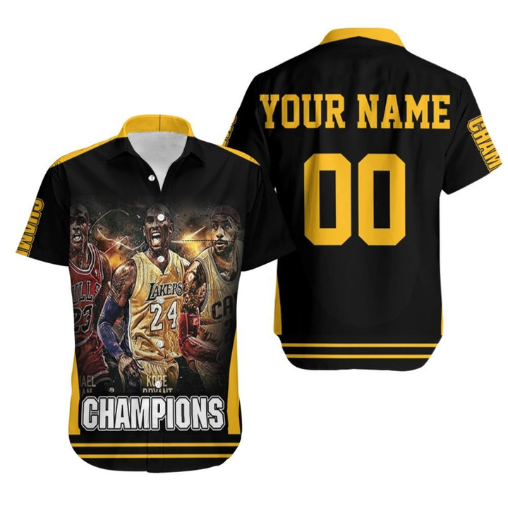 Kobe Bryant Michael Jordan Lebron James Champions Los Angeles Lakers Chicago Bulls 3D Personalized Hawaiian Shirt