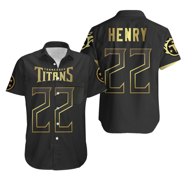 Tennessee Titans 22 Derrick Henry Black Golden Edition Jersey Inspired Style Hawaiian Shirt
