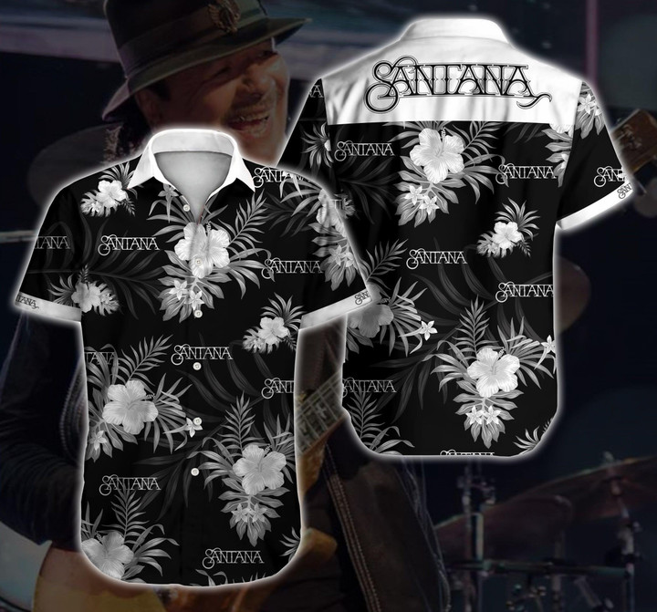 Santana Singer Hawaii Shirt Summer Button Up Shirt For Men Beach Wear Short Sleeve Hawaii Shirt
