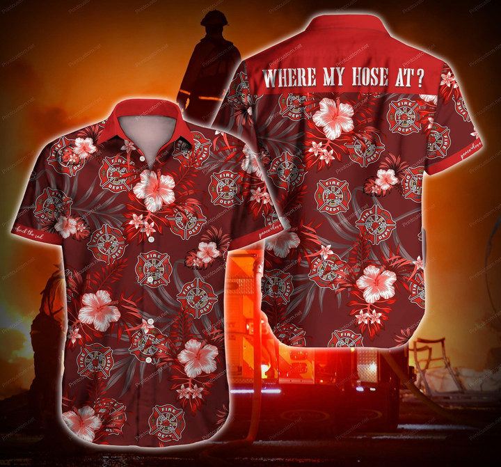 Tlab Firefighter Where My Hose At Hawaii Shirt Summer Button Up Shirt For Men Beach Wear Short Sleeve Hawaii Shirt