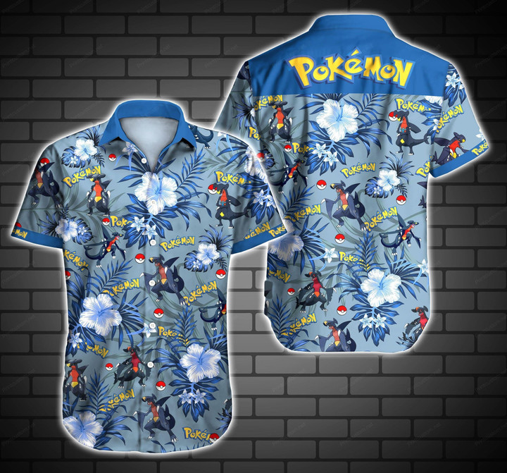 Tlmus Garchomp Hawaii Shirt Summer Button Up Shirt For Men Beach Wear Short Sleeve Hawaii Shirt