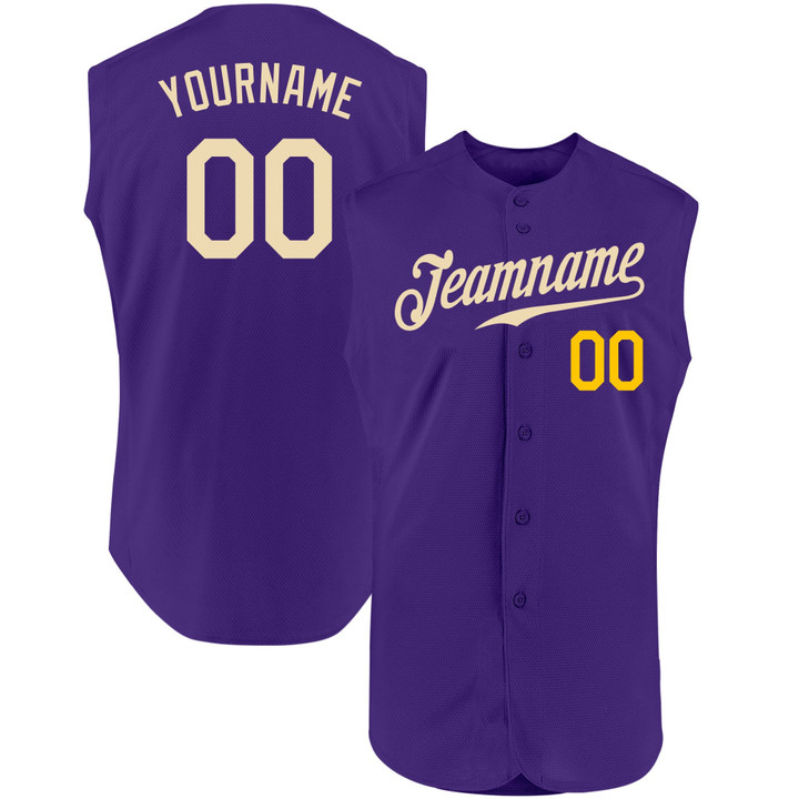 Custom Purple Cream-Gold Authentic Sleeveless Baseball Jersey