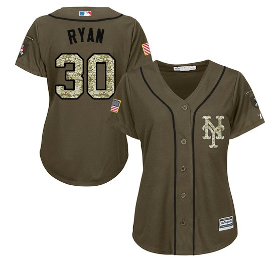 Women's New York Mets #30 Nolan Ryan Green Salute to Service Baseball Jersey