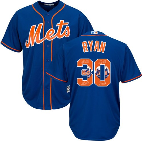 Men's New York Mets #30 Nolan Ryan Royal Blue Team Logo Fashion Cool Base Baseball Jersey